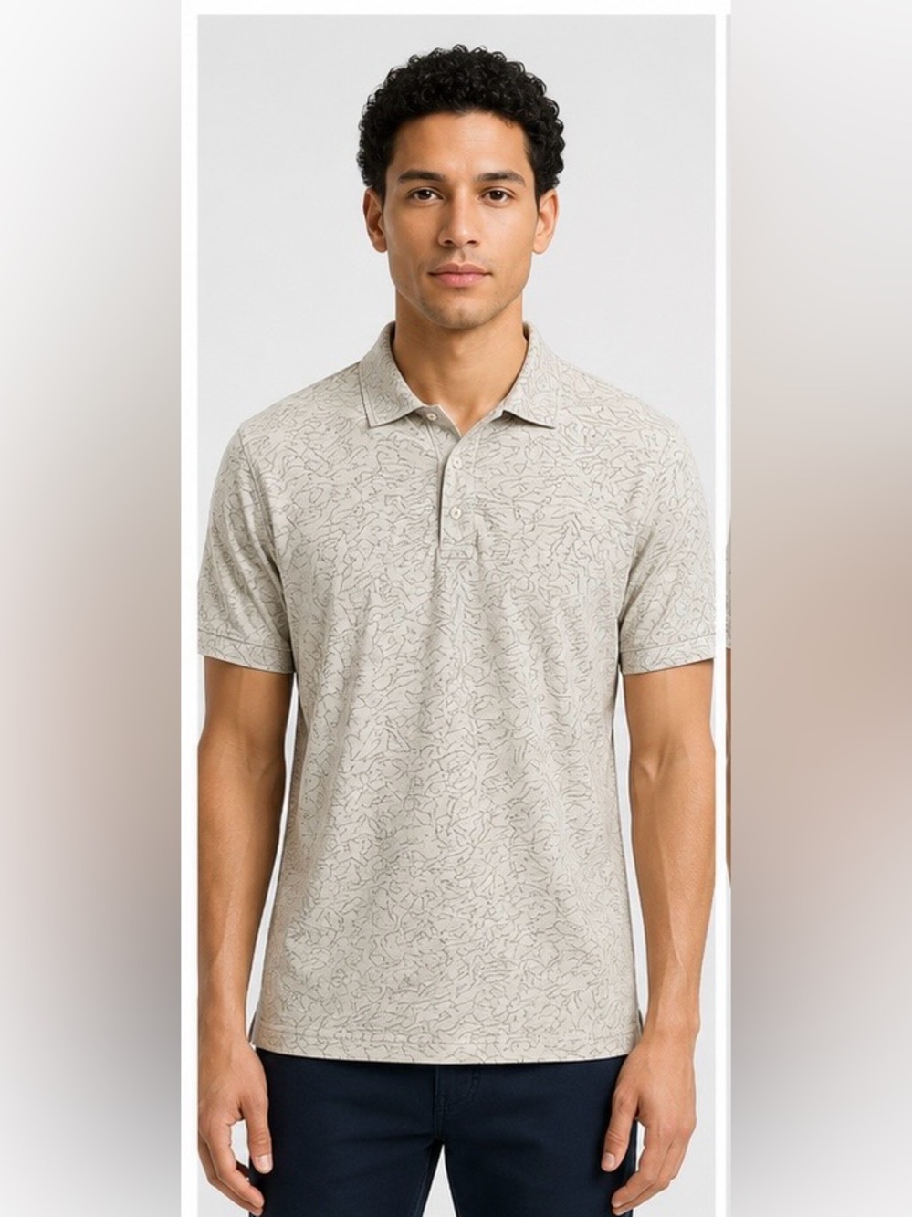 VRSTVA Men's Light Beige Short-Sleeve Polo with Subtle Pattern
